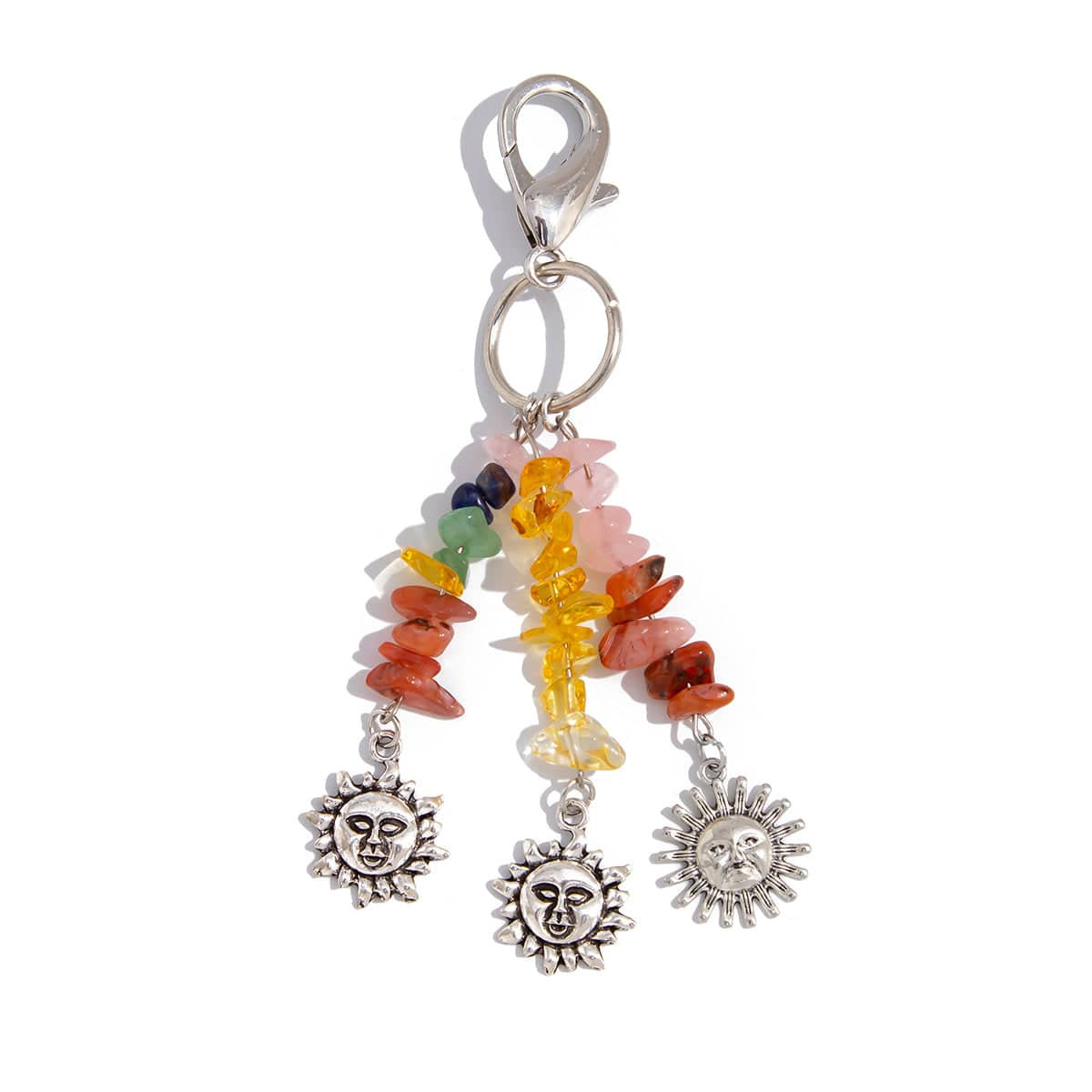 Boho Sun Pendant Colorful Turquoise Stone Chain Keychain - ArtGalleryZen