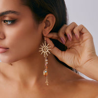 Thumbnail for Boho Sun Star Healing Crystal Dangle Earrings - ArtGalleryZen