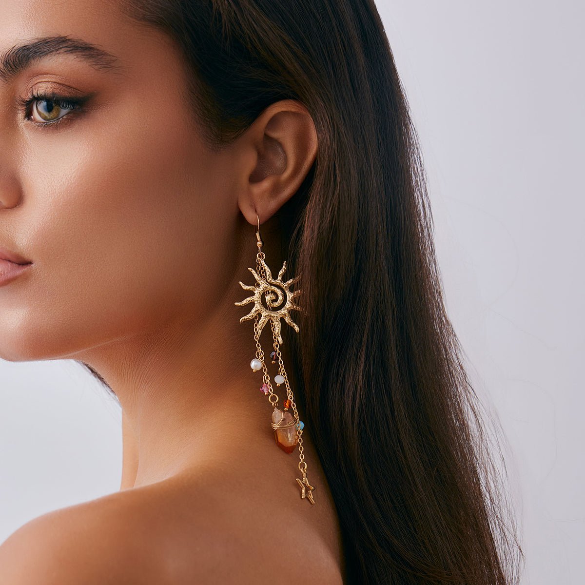 Boho Sun Star Healing Crystal Dangle Earrings - ArtGalleryZen