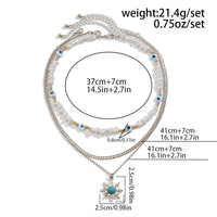 Thumbnail for Boho Turquoise Sun Pendant Evil Eye Pearl Chain Necklace Set - ArtGalleryZen