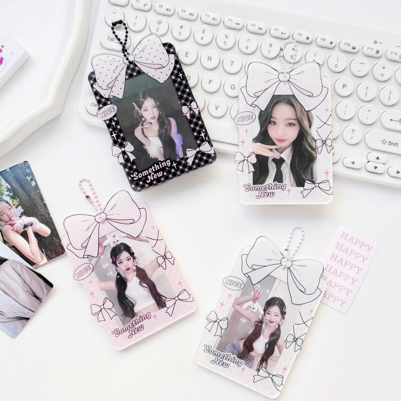 Bowknot Polka Dots Kpop Keychain Acrylic Photocard Holder - ArtGalleryZen