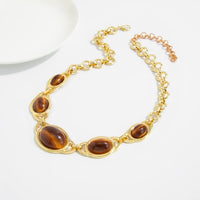 Thumbnail for Brown Resin Inlaid Curb Chain Choker Necklace Chunky Statement Jewelry - ArtGalleryZen