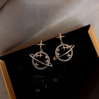 Thumbnail for Celestial Crystal Saturn Gold Earrings - ArtGalleryZen