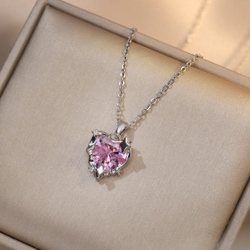 Celestial Pink Heart Pendant Necklace - ArtGalleryZen