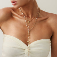Thumbnail for Charming 2pcs Cross Pendant Pearl Chain Y Necklace Set - ArtGalleryZen