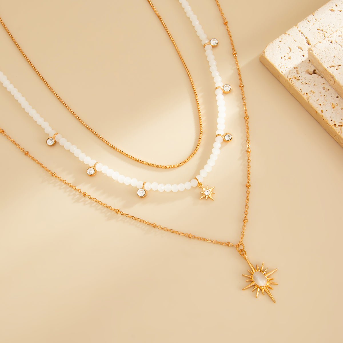 Charming 3pcs Rhinestone Sunlight Pendant Crystal Chain Necklace Set - ArtGalleryZen