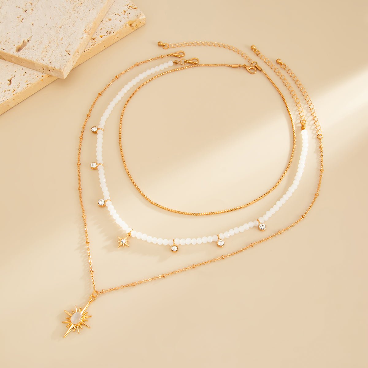 Charming 3pcs Rhinestone Sunlight Pendant Crystal Chain Necklace Set - ArtGalleryZen