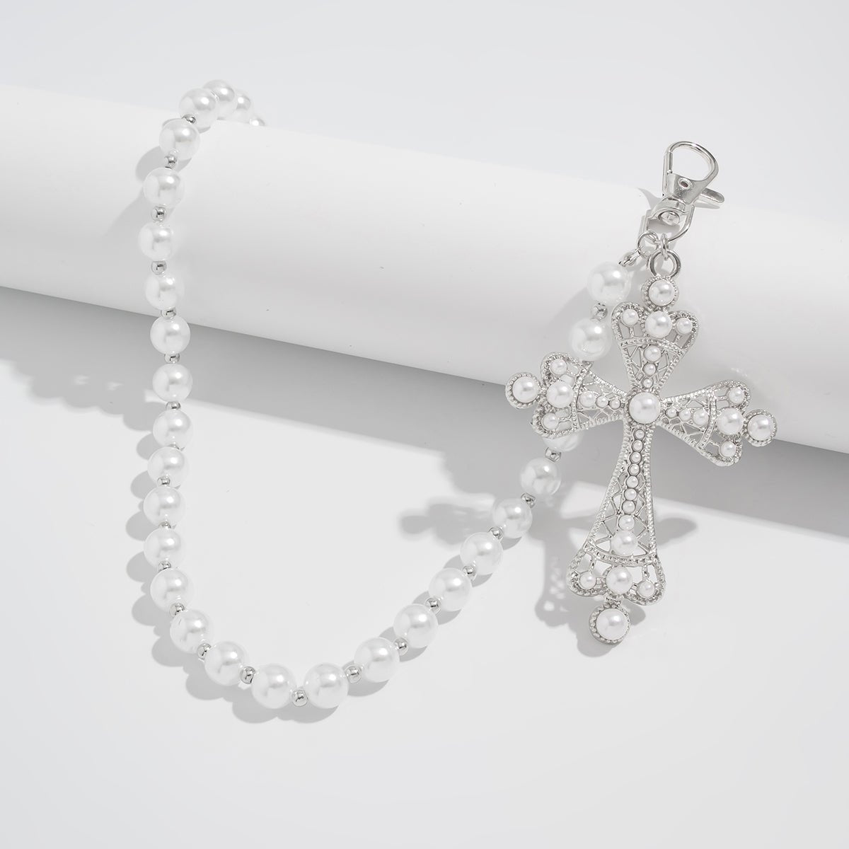 Charming Gold Silver Plated Cross Pendant Pearl Trouser Chain - ArtGalleryZen