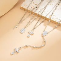 Thumbnail for Charming Layered Cross Pattern Oval Disk Pendant Y Necklace Set - ArtGalleryZen