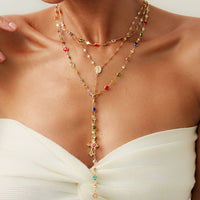 Thumbnail for Charming Layered Cross Pendant Colorful Crystal Chain Y Necklace Set - ArtGalleryZen