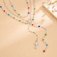 Thumbnail for Charming Layered Cross Pendant Colorful Crystal Chain Y Necklace Set - ArtGalleryZen