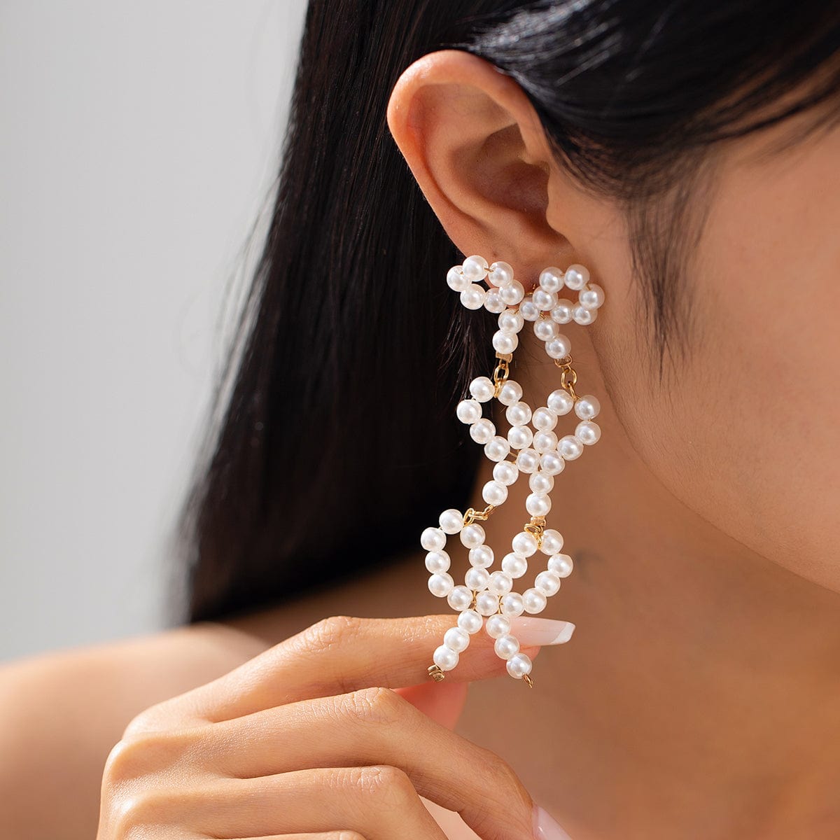 Charming Pearl Beaded Bowknot Dangle Earrings - ArtGalleryZen