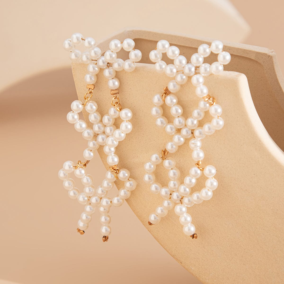 Charming Pearl Beaded Bowknot Dangle Earrings - ArtGalleryZen