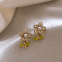 Thumbnail for Charming Pearl Inlaid CZ Flower Earrings - ArtGalleryZen