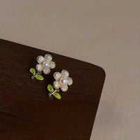 Thumbnail for Charming Pearl Inlaid CZ Flower Earrings - ArtGalleryZen