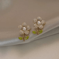 Thumbnail for Charming Pearl Inlaid CZ Flower Earrings - ArtGalleryZen