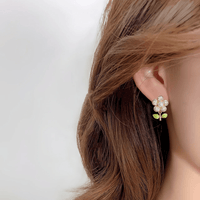 Thumbnail for Charming Pearl Inlaid CZ Flower Earrings - ArtGalleryZen