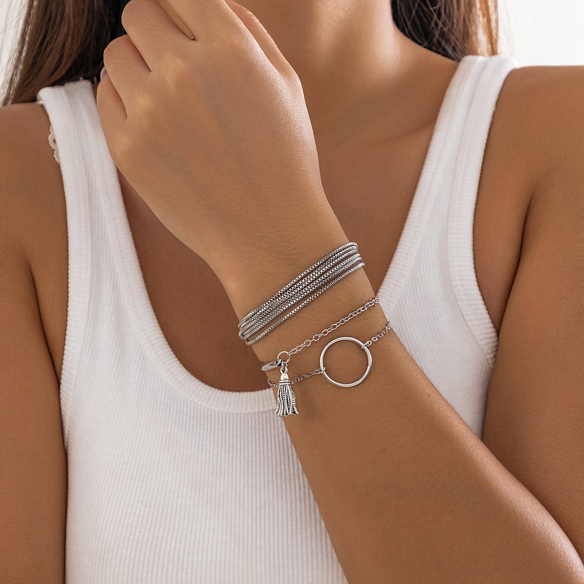 Chc Multi-Layered Tassel Ring Bracelet Set - ArtGalleryZen