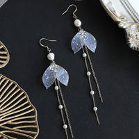 Thumbnail for Chic 14K Gold Mermaid Tail Pearl Chain Tassel Ear Clip Earrings - ArtGalleryZen