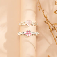 Thumbnail for Chic 2 Pieces Enamel Flower Opal Heart Ring Set - ArtGalleryZen