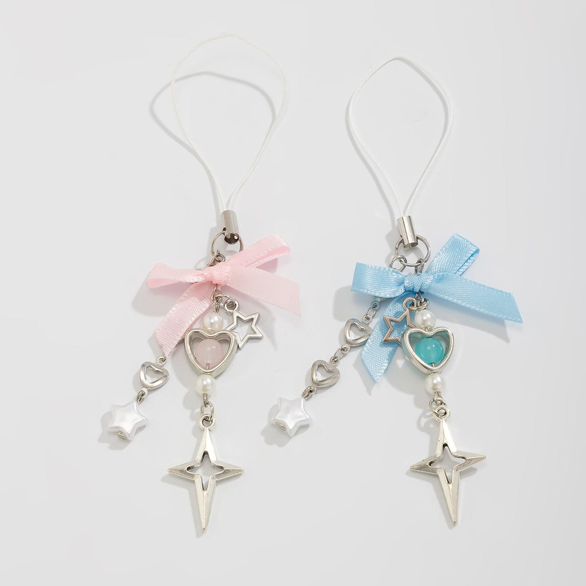 Chic 2pcs Bowknot Heart Star Keychain Phone Strap Set - ArtGalleryZen