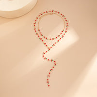 Thumbnail for Chic 2pcs Enamel Cherry Rhinestone Chain Y Necklace Set - ArtGalleryZen