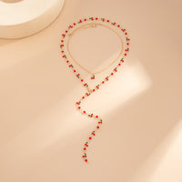Thumbnail for Chic 2pcs Enamel Cherry Rhinestone Chain Y Necklace Set - ArtGalleryZen