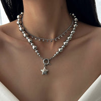 Thumbnail for Chic 2pcs Silver Tone Star Tassel Ball Chain Necklace Set - ArtGalleryZen