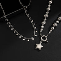 Thumbnail for Chic 2pcs Silver Tone Star Tassel Ball Chain Necklace Set - ArtGalleryZen