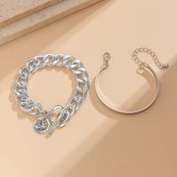 Thumbnail for Chic 2pcs Silver Tone Toggle Clasp Relief Round Disk Charm Bracelet Set - ArtGalleryZen