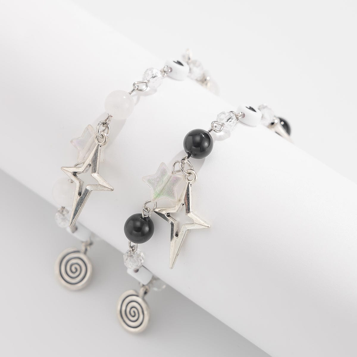Chic 2pcs Star Lollipop Charm Agate Crystal Chain Matching Bracelet Set - ArtGalleryZen
