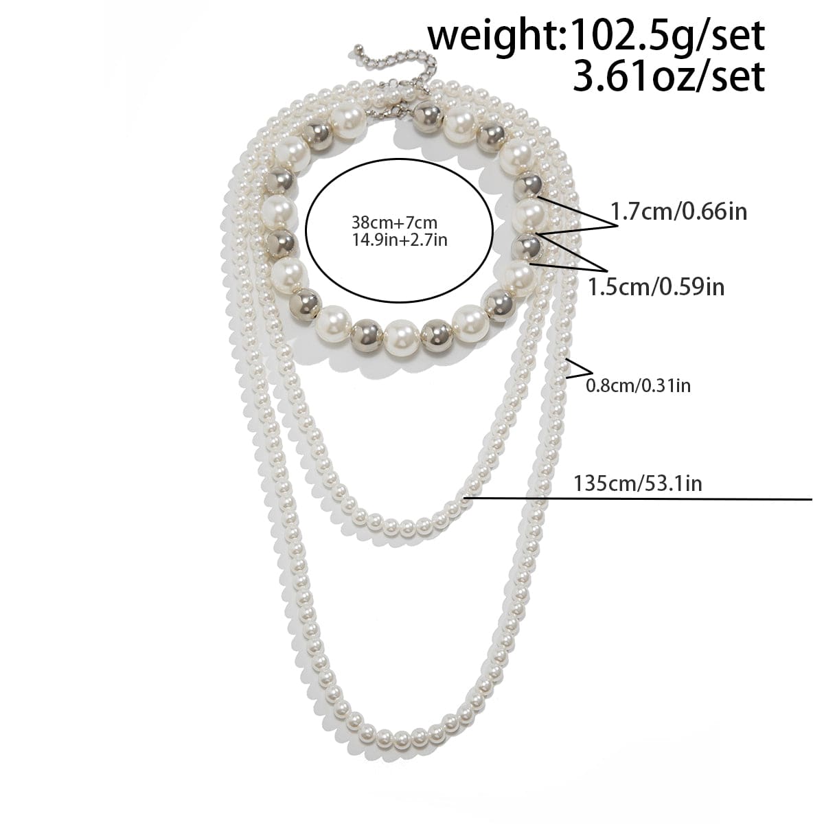 Chic 2Pcs Two Tone Pearl Long Chain Necklace Set - ArtGalleryZen