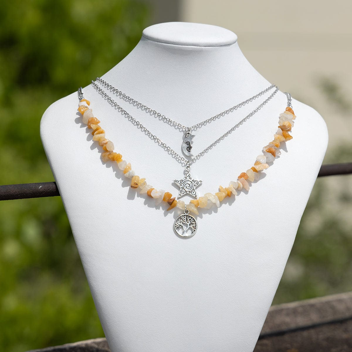 Chic 3 Pieces Sun Moon Star Tree Pendant Turquoise Stone Necklace Set - ArtGalleryZen