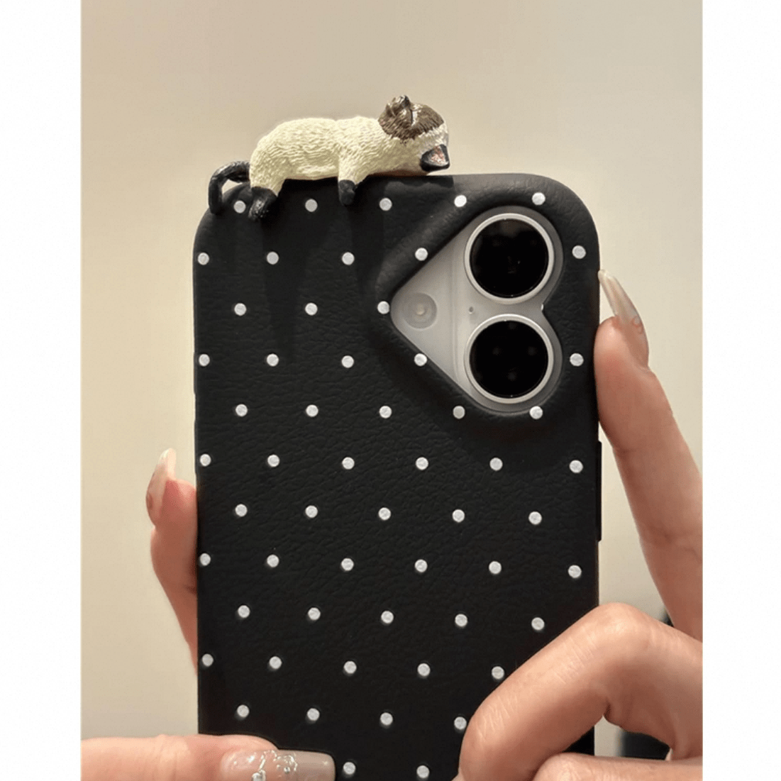 Chic 3D Kitten Polka Dot Leather iPhone Case - ArtGalleryZen