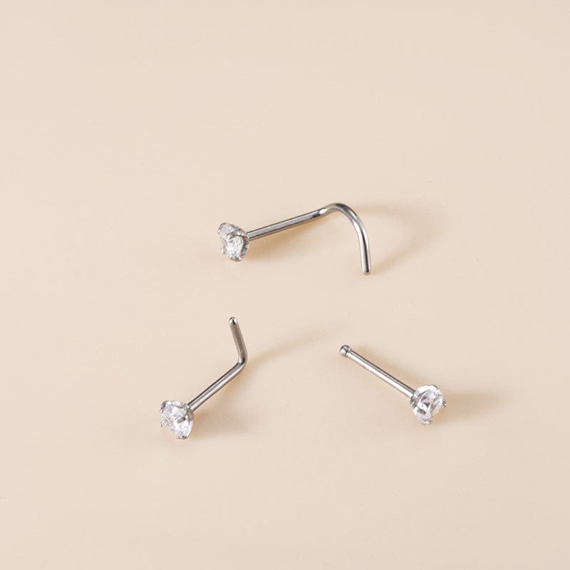 Chic 3mm Cubic Zirconia Inlaid Titanium Nose Piercing Nose Stud - ArtGalleryZen