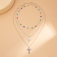 Thumbnail for Chic 3pcs Colorful Rhinestone Inlay Cross Pendant Crystal Chain Necklace Set - ArtGalleryZen