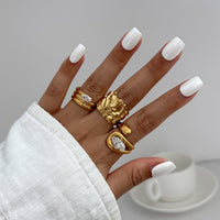 Thumbnail for Chic 3pcs Rhinestone Inlaid Chunky Pleated Ring Set - ArtGalleryZen