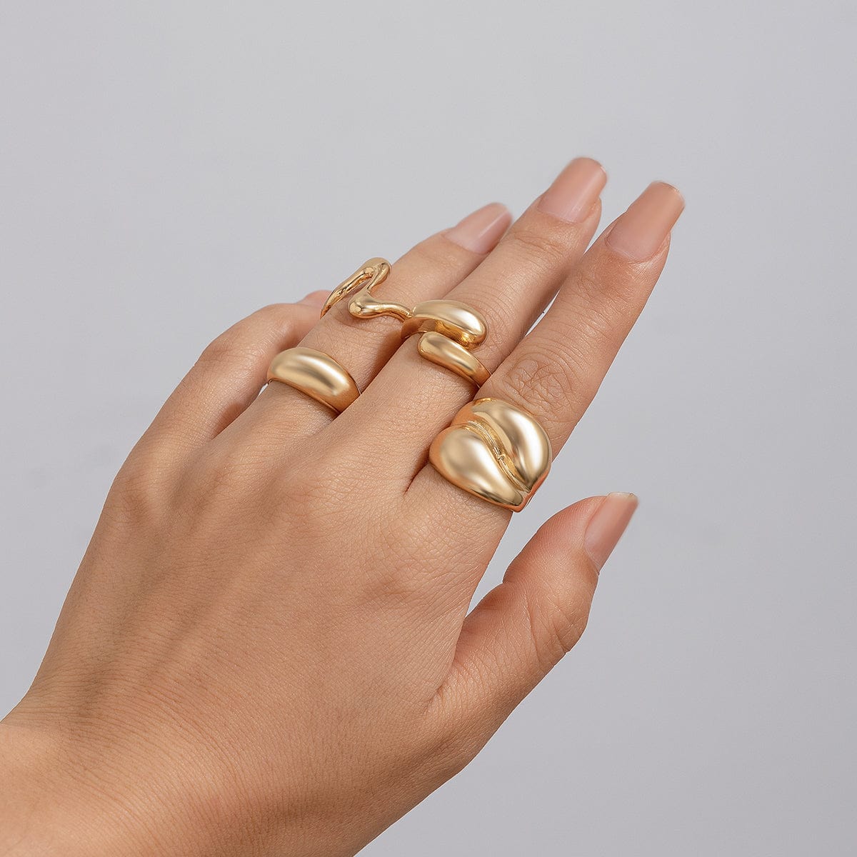 Chic 4Pcs Chunky Waterdrop Open Ring Set - ArtGalleryZen