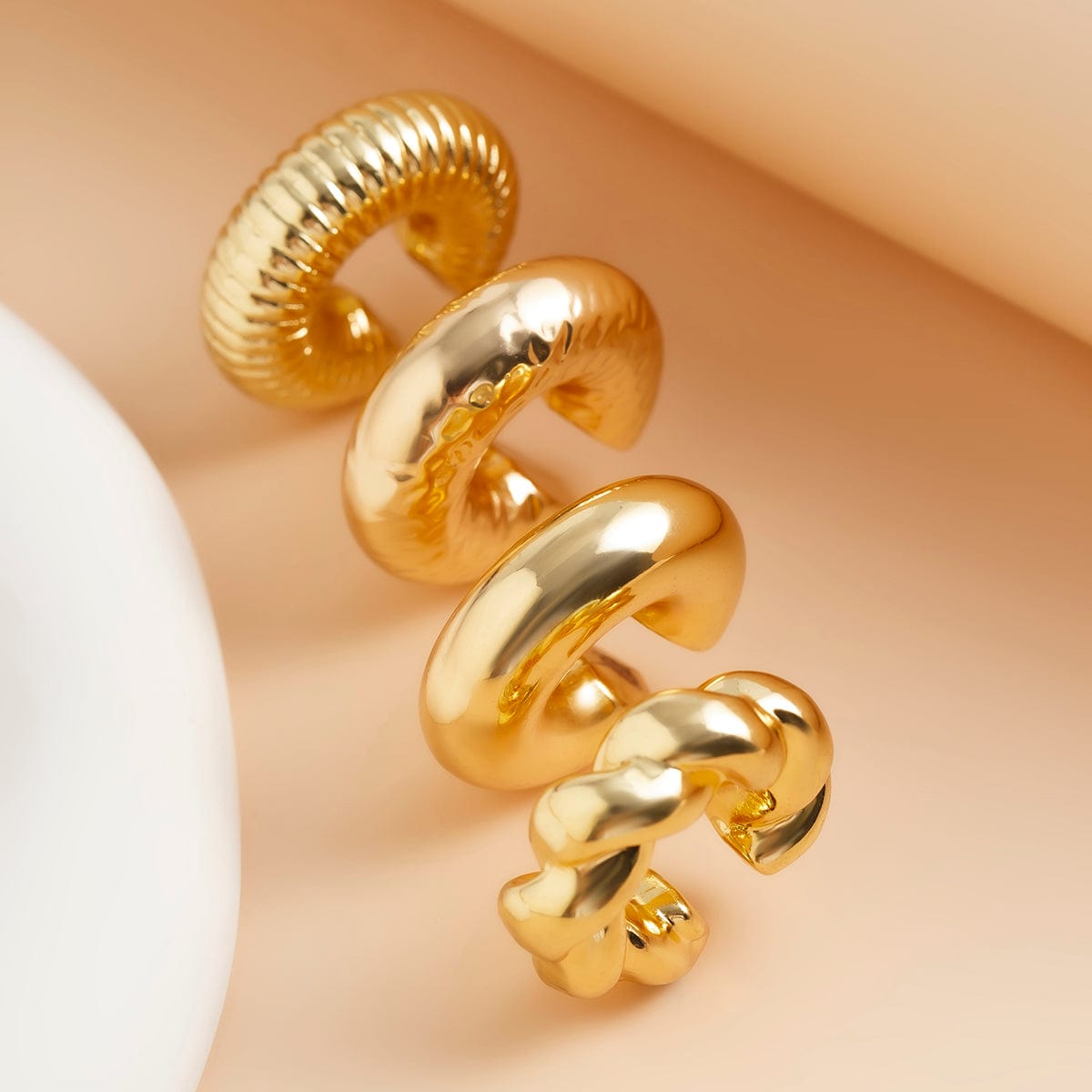 Chic 4pcs Gold Silver Plated Textured Ear Cuff Earrings Set - ArtGalleryZen