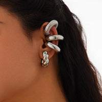 Thumbnail for Chic 4pcs Gold Silver Plated Textured Ear Cuff Earrings Set - ArtGalleryZen