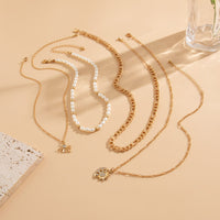 Thumbnail for Chic 4pcs Rhinestone Inlaid Sun Moon Pendant Pearl Chain Necklace Set - ArtGalleryZen