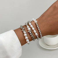 Thumbnail for Chic 4pcs Silver Tone Irregular Pearl Beaded Chain Bracelet Set - ArtGalleryZen