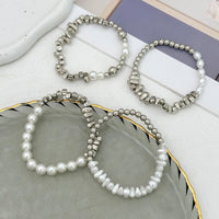 Thumbnail for Chic 4pcs Silver Tone Irregular Pearl Beaded Chain Bracelet Set - ArtGalleryZen