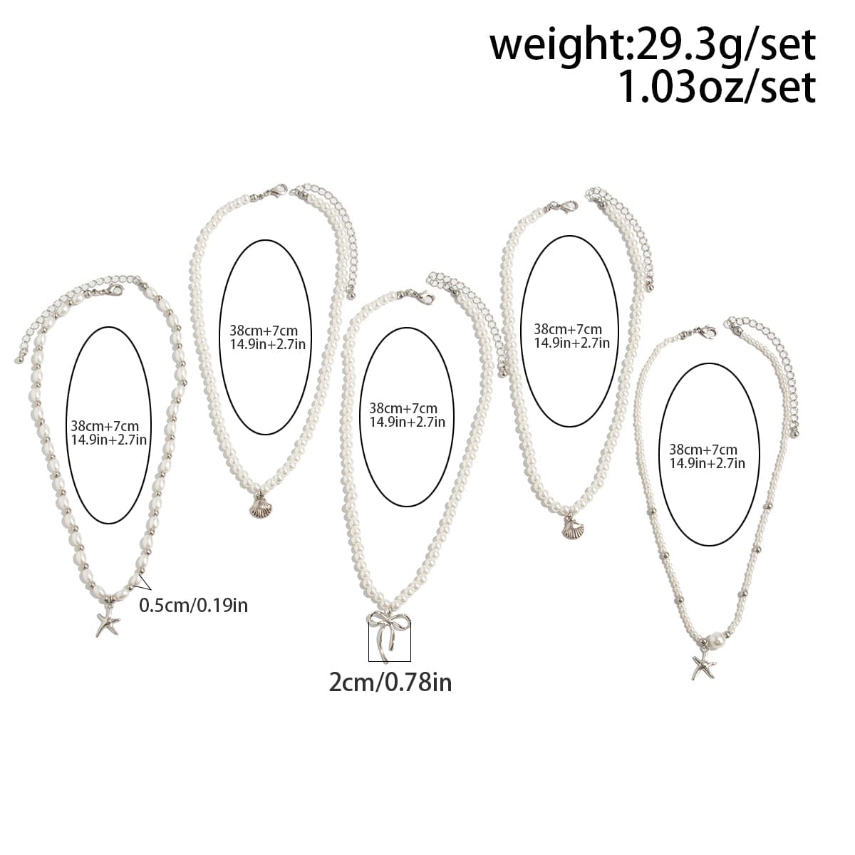 Chic 5pcs Bowknot Shell Starfish Pendant Pearl Chain Necklace Set - ArtGalleryZen