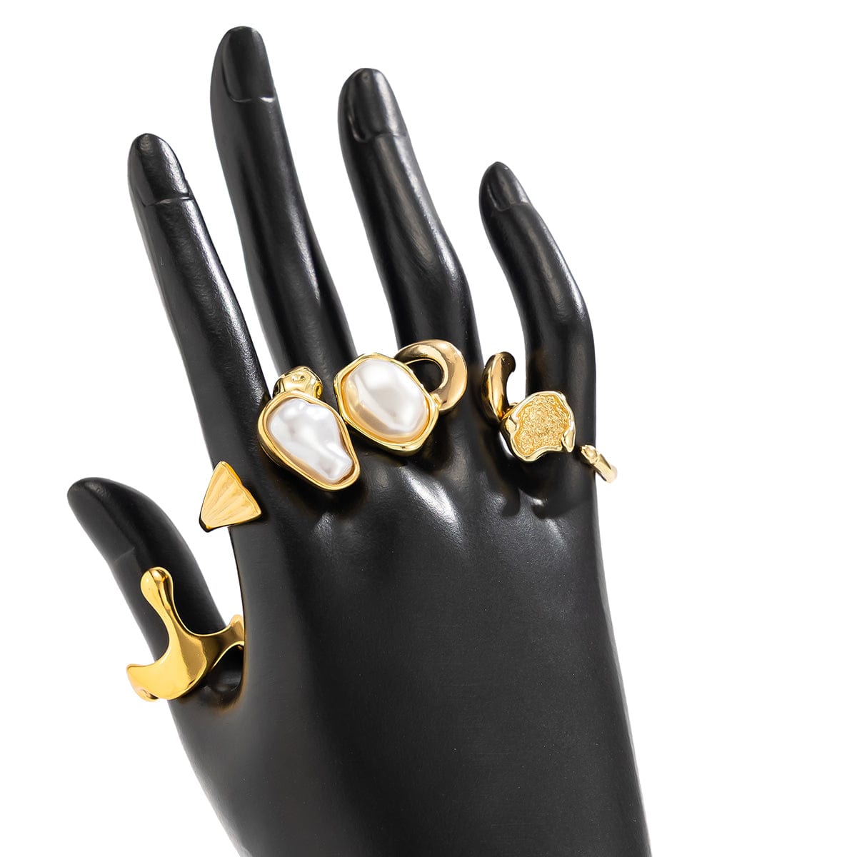 Chic 5pcs Irregualr Pearl Inlaid Waterdrop Ring Set - ArtGalleryZen