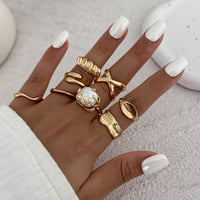 Thumbnail for Chic 8pcs Pearl Waterdrop Cross Twisted Ring Set - ArtGalleryZen