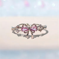 Thumbnail for Chic Adjustable Crystal Floral Bowknot Ribbon Ring - ArtGalleryZen
