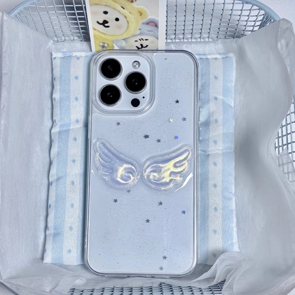 Chic Angel Wing Star Sequin iPhone Case With Charm - ArtGalleryZen