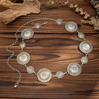 Thumbnail for Chic Antique Gold Silver Tone Floral Round Disk Waist Chain - ArtGalleryZen