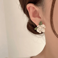 Thumbnail for Chic Asymmetric Enamel Gardenia Flower Pearl Earrings - ArtGalleryZen